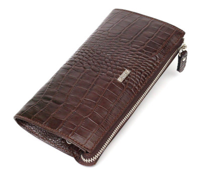 Стильный мужской клатч из натуральной кожи с тиснением под крокодила BOND 22048 Коричневый