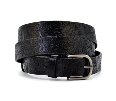 Тонкий женский черный ремень с тиснением Маки Limary Lim-245A 25мм