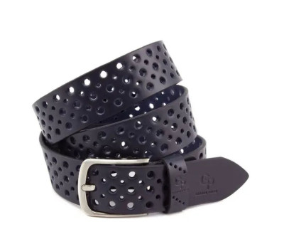 Шкіряний ремінь Casual, синій перфорація Grande Pelle 431012308