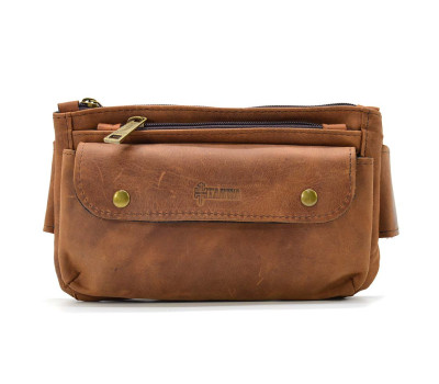 Сумка на пояс шкіряна, бананка RB-8136-3md TARWA коньячна