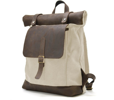 Ролл-ап рюкзак зі шкіри та канвас TARWA RGj-5191-3md слонова кістка