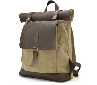 Ролл-ап рюкзак зі шкіри та пісочний канвас TARWA RSc-5191-3md
