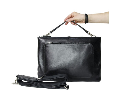 Чоловіча сумка з додатковою ручкою Grande Pelle 260x370x105 мм, глянцева чорна шкіра SICILIA