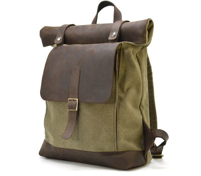 Ролл-ап рюкзак з кінської шкіри та канвас TARWA ROc-5191-3md