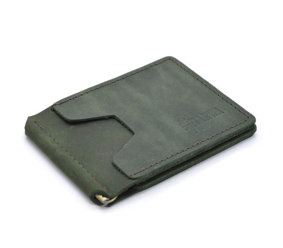 Шкіряний затискач для грошей ручної роботи зелений RE-hold-001 TARWA