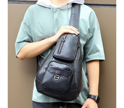 Великий рюкзак на одне плече сумка слінг John McDee чорний 4025A