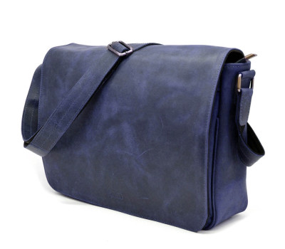 Чоловіча шкіряна сумка через плече із клапаном TARWA RK-1047-3md синя