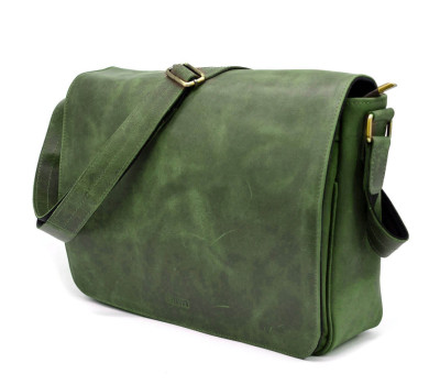 Чоловіча шкіряна сумка через плече із клапаном TARWA RE-1047-3md зелена