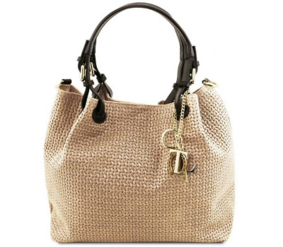 Шкіряна сумка-шоппер KeyLuck з плетеною тисненням Tuscany TL141573