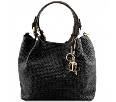 Шкіряна сумка-шоппер KeyLuck з плетеною тисненням Tuscany TL141573