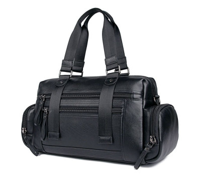 Шкіряна дорожня спортивна сумка через плече чорна John McDee 7420A
