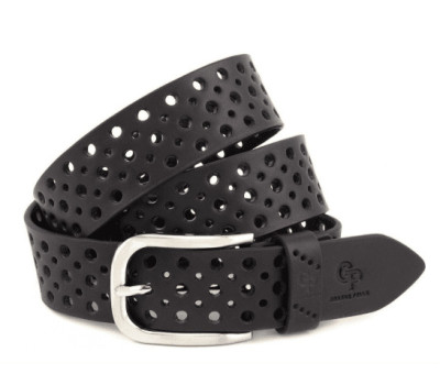 Шкіряний ремінь Casual, чорний перфорація Grande Pelle 430011208