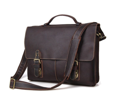 Мужской кожаный портфель, сумка для ноутбука, коричневая 7090R