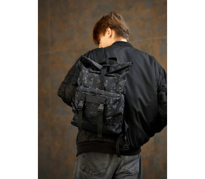 Мужской рюкзак ролл Sambag  RollTop Double черный принт
