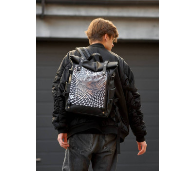 Чоловічий рюкзак Sambag RollTop Hacking чорний принт "illusion"