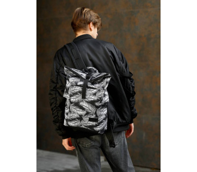Мужской рюкзак ролл Sambag  RollTop KZN черный принт  "Palm"