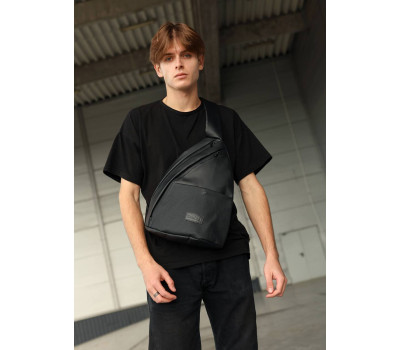 Чоловіча сумка слінг через плече Sambag Brooklyn чорна з перфорацією