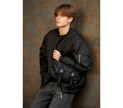 Велика чоловіча поясна сумка бананка Sambag DynamicDart чорний принт