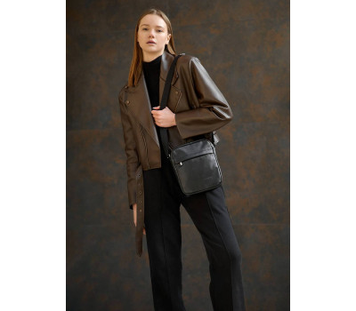 Шкіряна сумка через плече месенджер Sambag Makros чорна