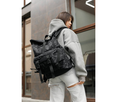 Жіночий рюкзак ролл Sambag  RollTop Double чорний принт