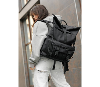 Жіночий рюкзак ролл Sambag  RollTop Double тканевий чорний
