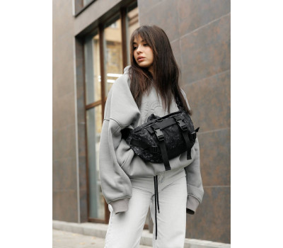 Большая женская поясная сумка бананка Sambag DynamicDart черный принт