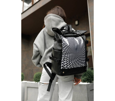 Женский рюкзак Sambag RollTop Hacking  черный принт "illusion"