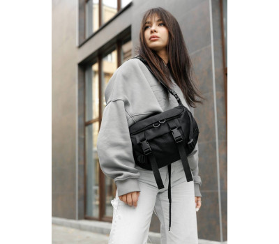 Большая женская поясная сумка бананка Sambag DynamicDart черная тканевая