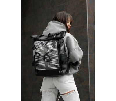 Женский рюкзак Sambag RollTop Hacking  черный принт "Girl"