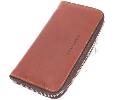 Зручний гаманець-клатч на блискавці з натуральної шкіри GRANDE PELLE 11659 Коричневий