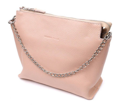 Оригинальная женская сумка из натуральной кожи GRANDE PELLE 11695 Пудровая