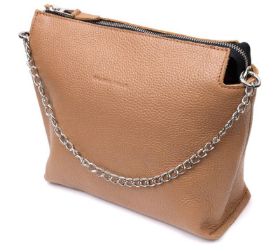 Лаконичная вместительная сумка для женщин из натуральной кожи GRANDE PELLE 11696 Бежевая
