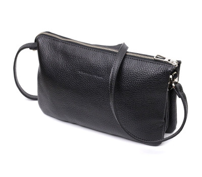Зручний жіночий клатч із натуральної зернистої шкіри GRANDE PELLE 11697 Чорний