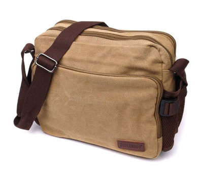 Функціональна чоловіча сумка месенджер із щільного текстилю Vintage 22206 Пісочний
