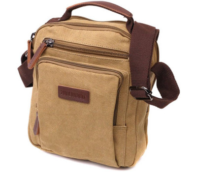 Вертикальна сумка для чоловіків із текстилю Vintage 22239 Пісочний
