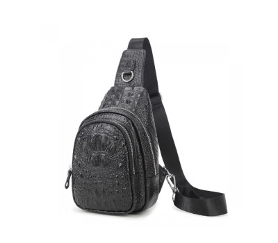 Сумка-слінг чорна з оригінальним тисненням Tiding Bag CR-A25F-1012A