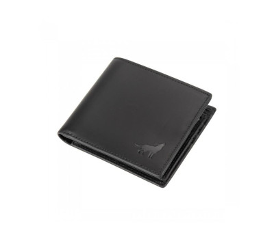 Портмоне шкіряне чорне з тисненням вовка Tiding Bag M39-7063A