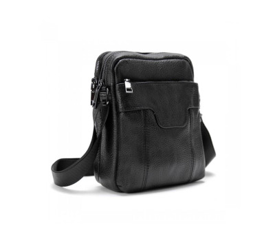 Чоловічий шкіряний месенджер чорного кольору Tiding Bag M56-2058A
