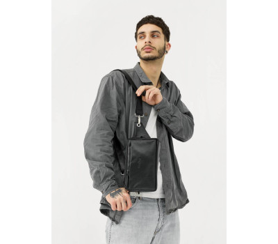 Мужская кожаная сумка бананка на пояс Sambag Harvi черная