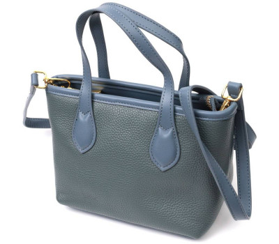Елегантна сумка з двома ручками з натуральної шкіри Vintage 22282 Блакитна