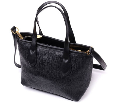 Містка сумка з двома ручками з натуральної шкіри Vintage 22286 Чорна