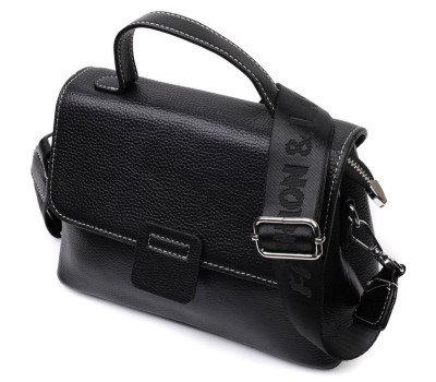 Сумка сетчел у класичному кольорі для жінок з натуральної шкіри Vintage 22291 Чорна