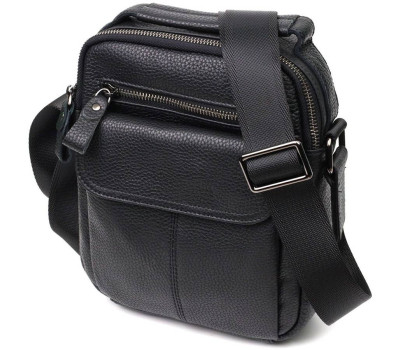 Вертикальна чоловіча сумка на плече з натуральної шкіри Vintage 22248 Чорна