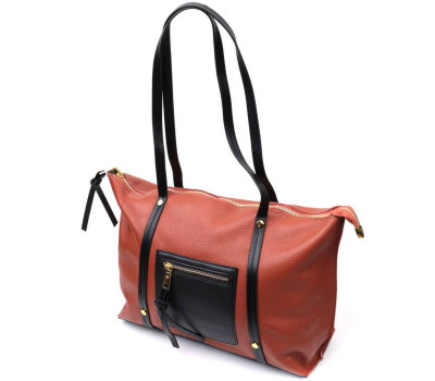 Містка двокольорова сумка жіноча з натуральної шкіри Vintage 22301 Коричнева