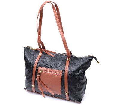 Дивовижна двокольорова сумка жіноча з натуральної шкіри Vintage 22303 Чорний