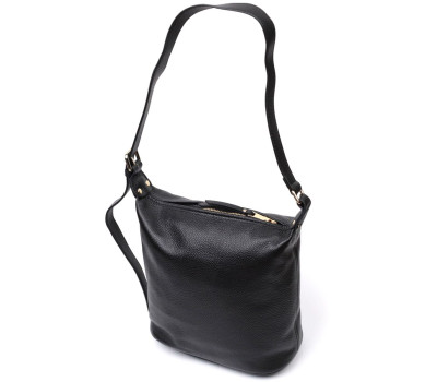Містка жіноча сумка з однією довгою ручкою з натуральної шкіри Vintage 22305 Чорна