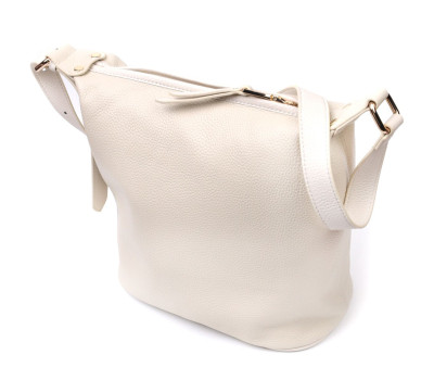Зручна жіноча сумка з однією довгою ручкою із натуральної шкіри Vintage 22307 Біла