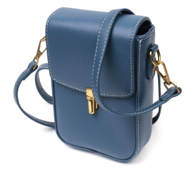 Сумка вертикального формату з клапаном з натуральної шкіри Vintage 22310 Блакитна