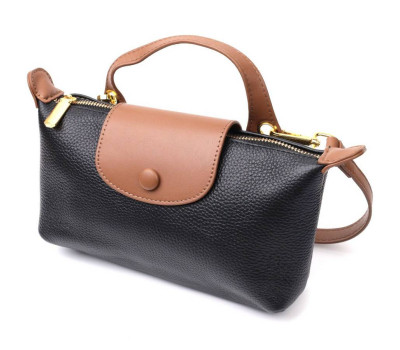 Стильна сумка з цікавим клапаном з натуральної шкіри Vintage 22252 Чорна