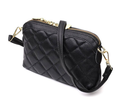 Класична сумка жіноча через плече з натуральної стьобаної шкіри Vintage 22315 Чорна